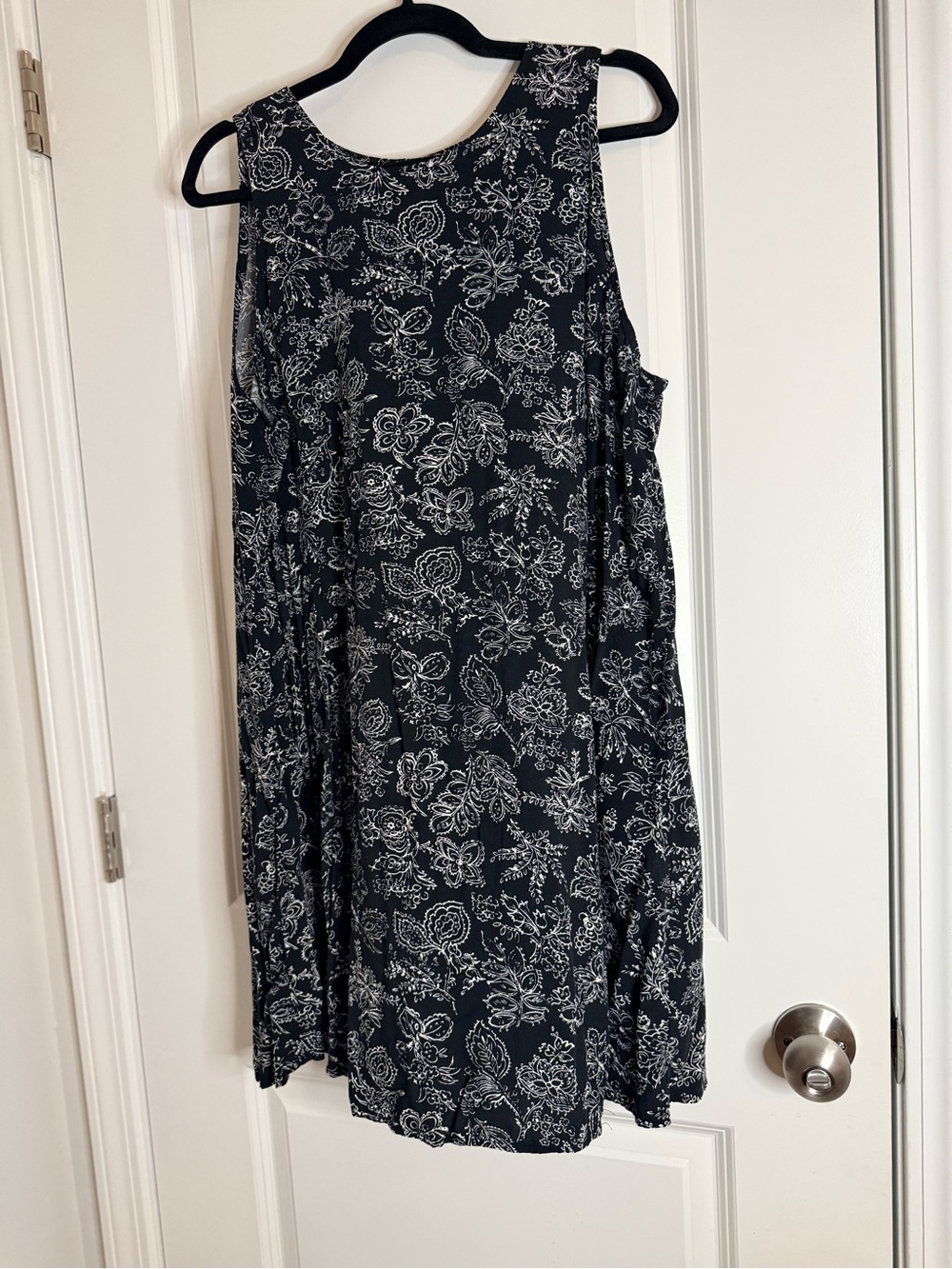 Old Navy Black Floral A-Line Skirt with White Print
